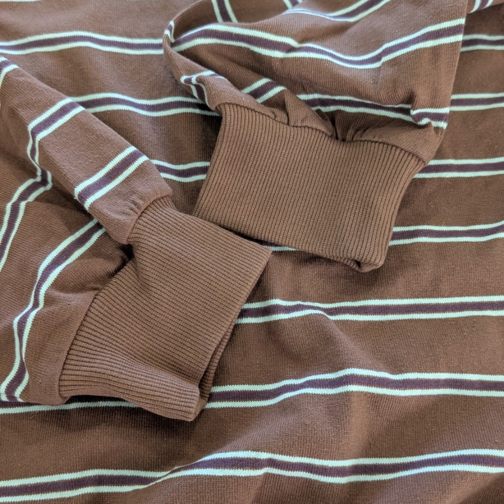 PARKE Striped Mockneck Pullover Women L/XL Mocha Brown Tonal Stripe Cotton NWT - Picture 10 of 13